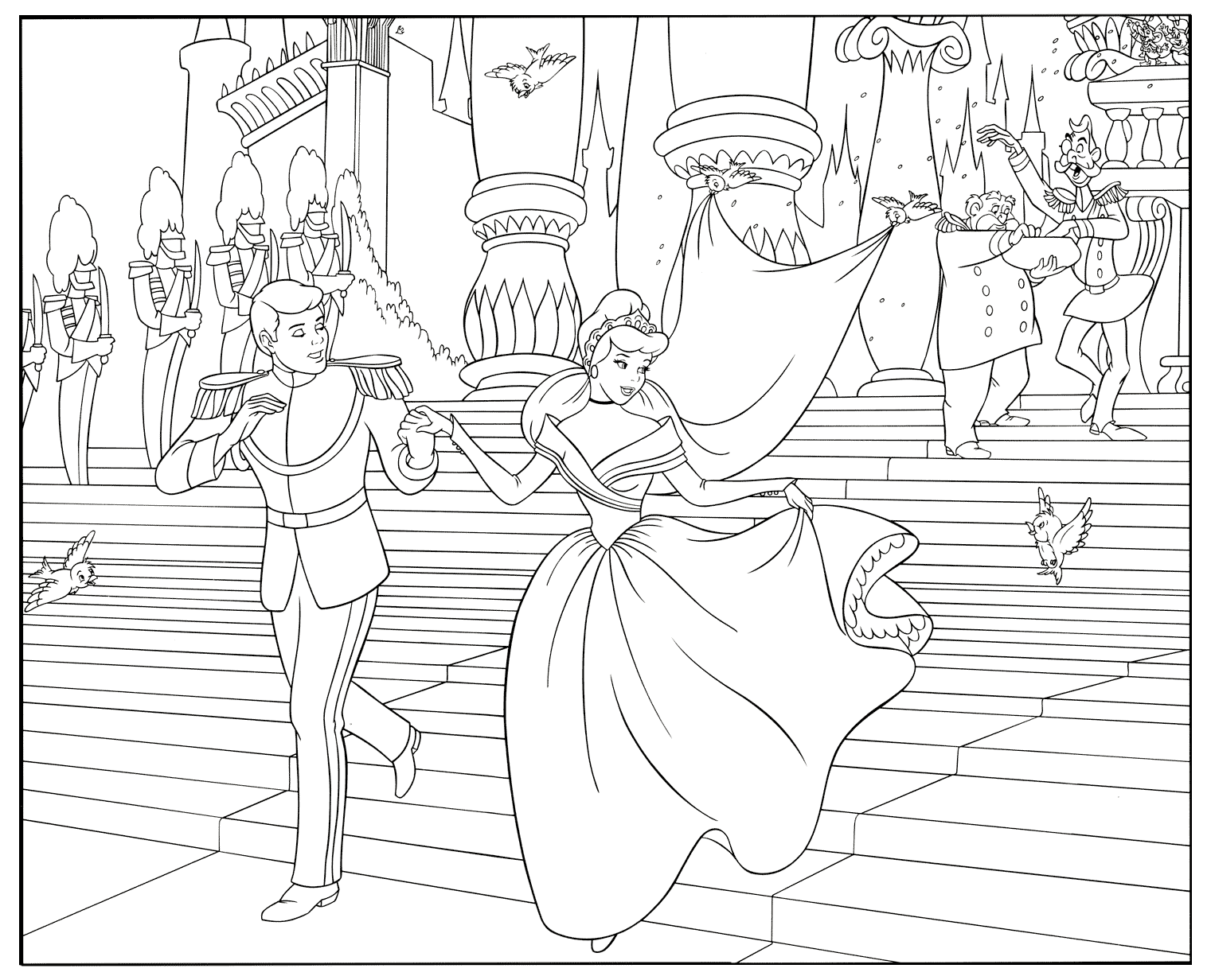 Раскраска Золушка Дисней свадьба