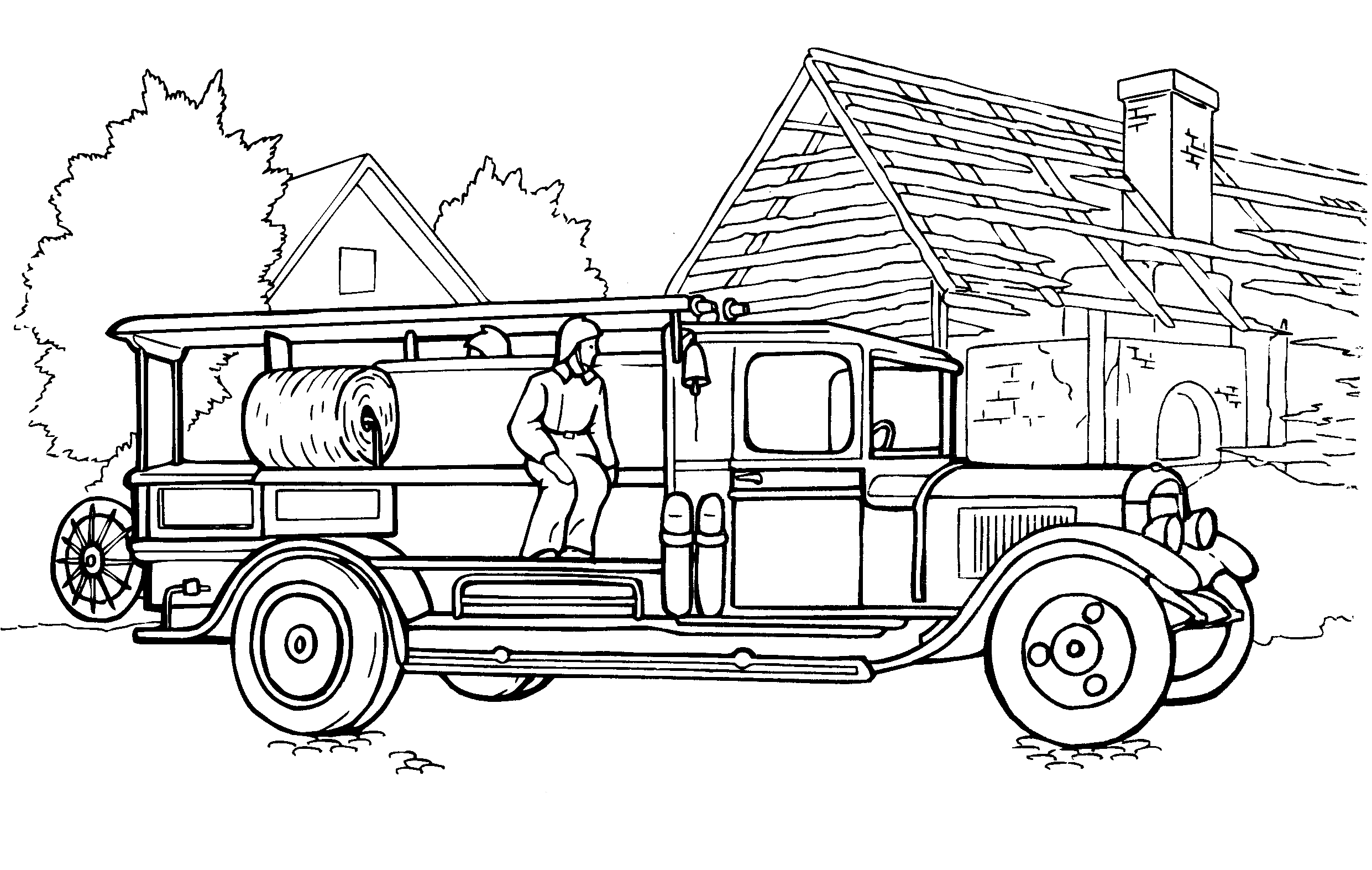 Раскраска пожарная машина – Развивающие иллюстрации
