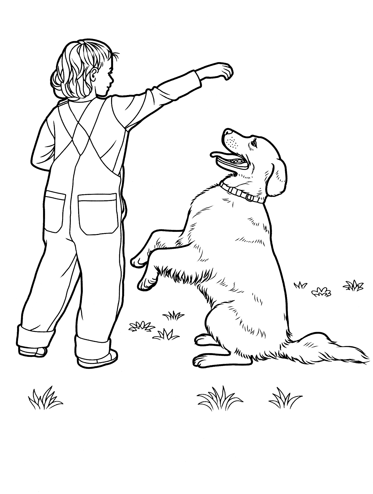 Раскраска мальчик с собакой