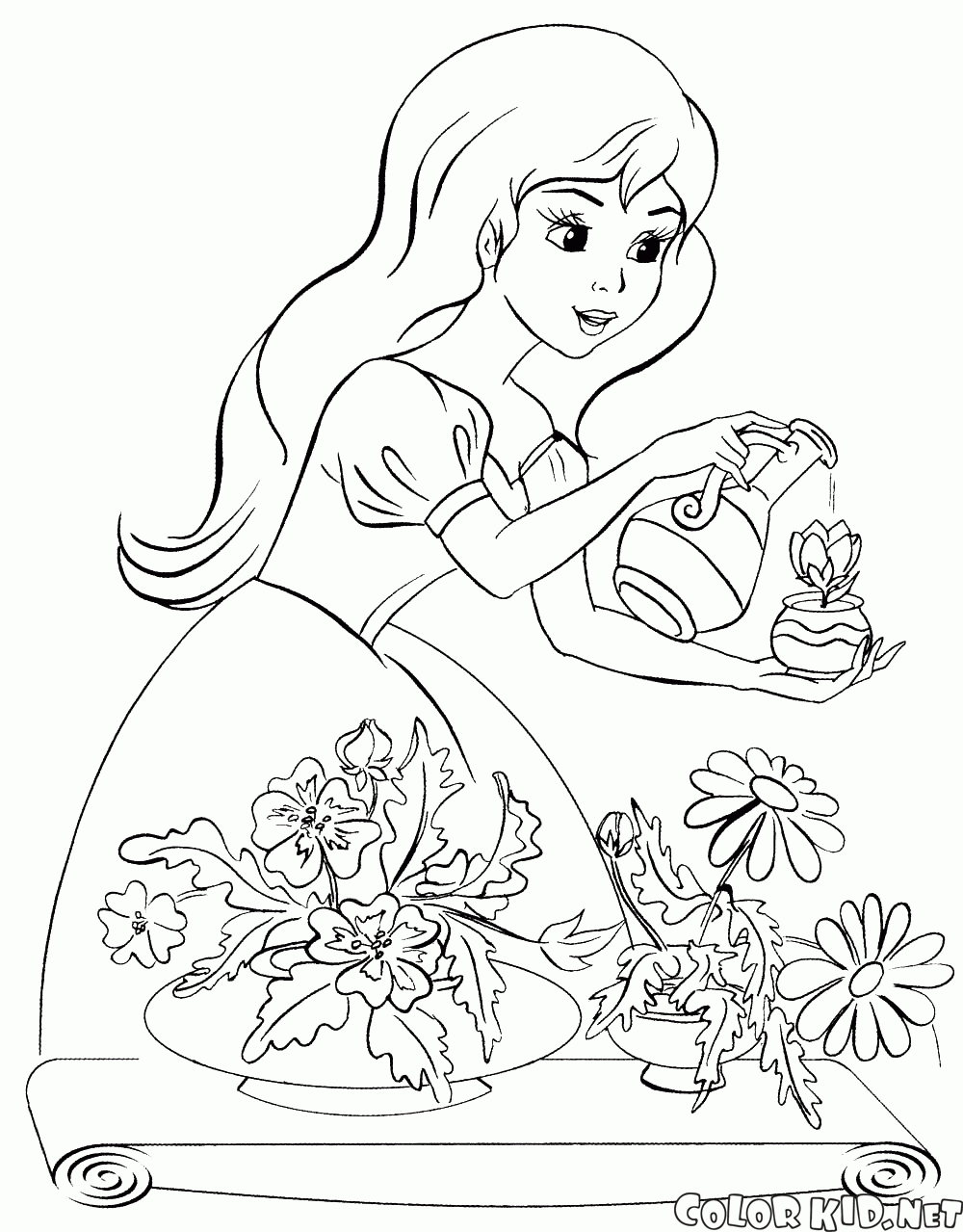 Принцесса поливает цветы