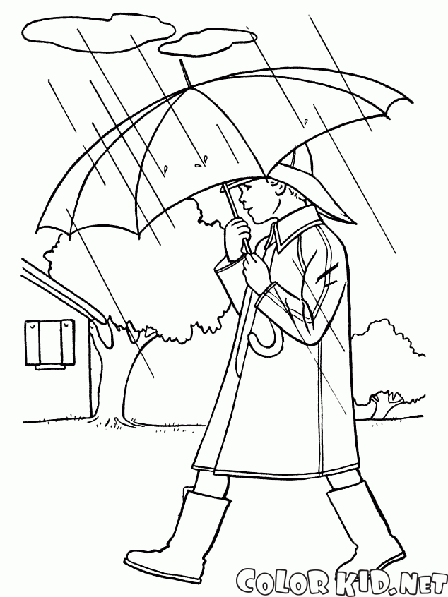 Мальчик гуляет под дождем